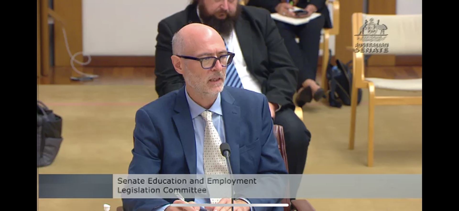 Prof Sven Rogge speaking on behalf of the AIP at the 9 March proceedings of the Senate Education and Employment Legislation Committee